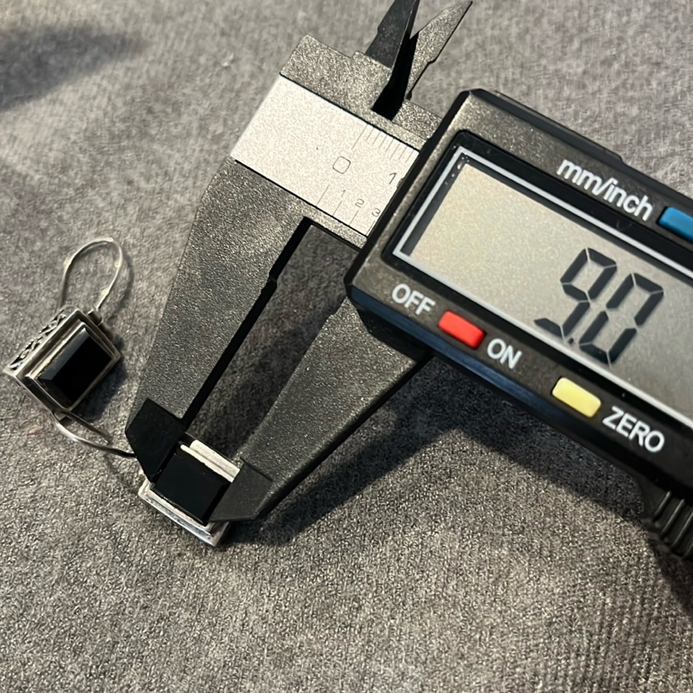 Sterling Black Onyx Rectangular Floral Scroll Ear… - image 4